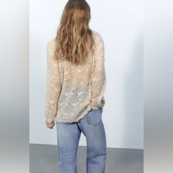 NWT Zara Beige Pointelle Knit Sweater (with Wool and Alpaca) - Picture 2 of 7